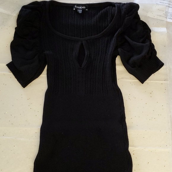 Bebe Pointelle Ribbed Keyhole Sweater Top - Picture 3 of 5